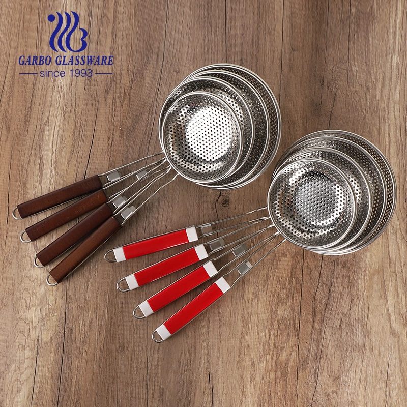 Stainless Steel Kitchen Oil Mesh Separators Colander Floating Fat Oil Scum Spoon Skimmers with Wooden Handle